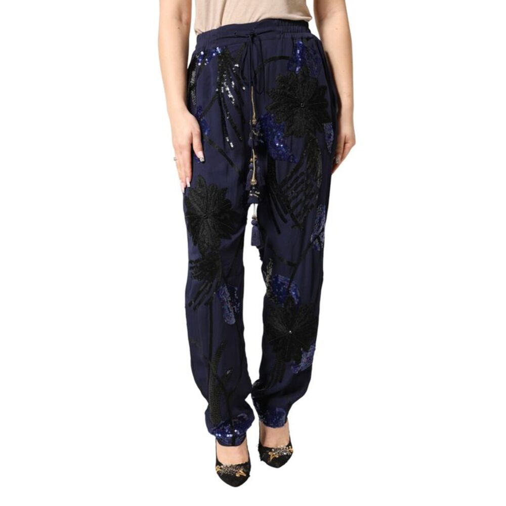 Christian Pellizzari Blue Sequined Tapered Trouser Women's Pants